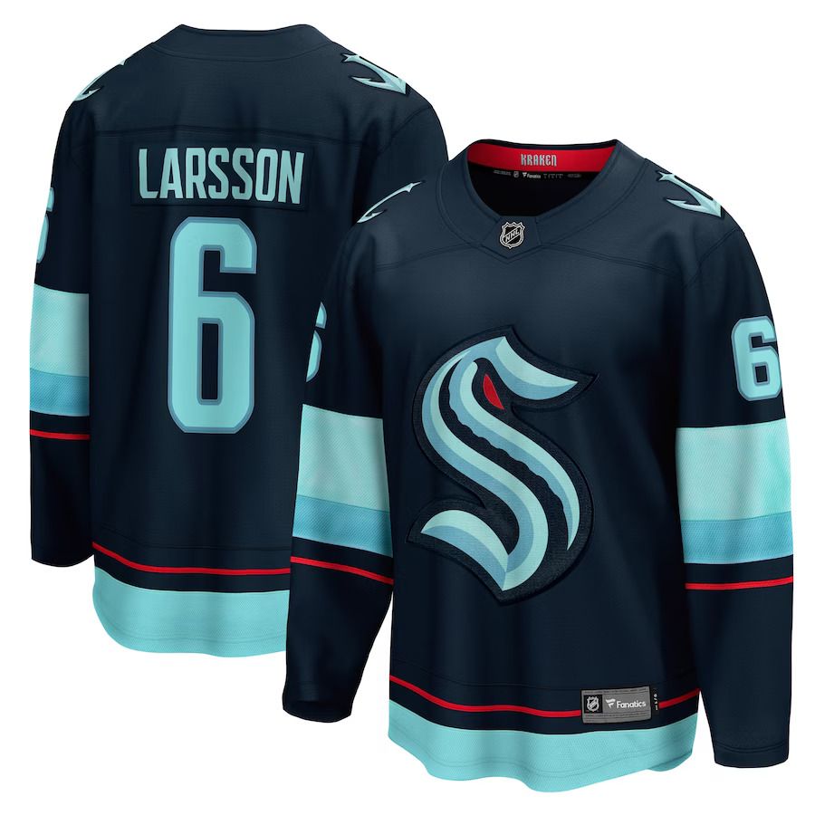 Men Seattle Kraken 6 Adam Larsson Fanatics Branded Deep Sea Blue Home Breakaway Player NHL Jersey